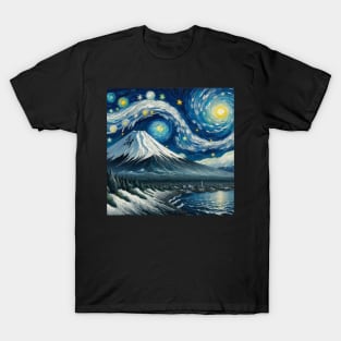 Mount Fuji Japan Starry Night - Beautiful Iconic Places T-Shirt